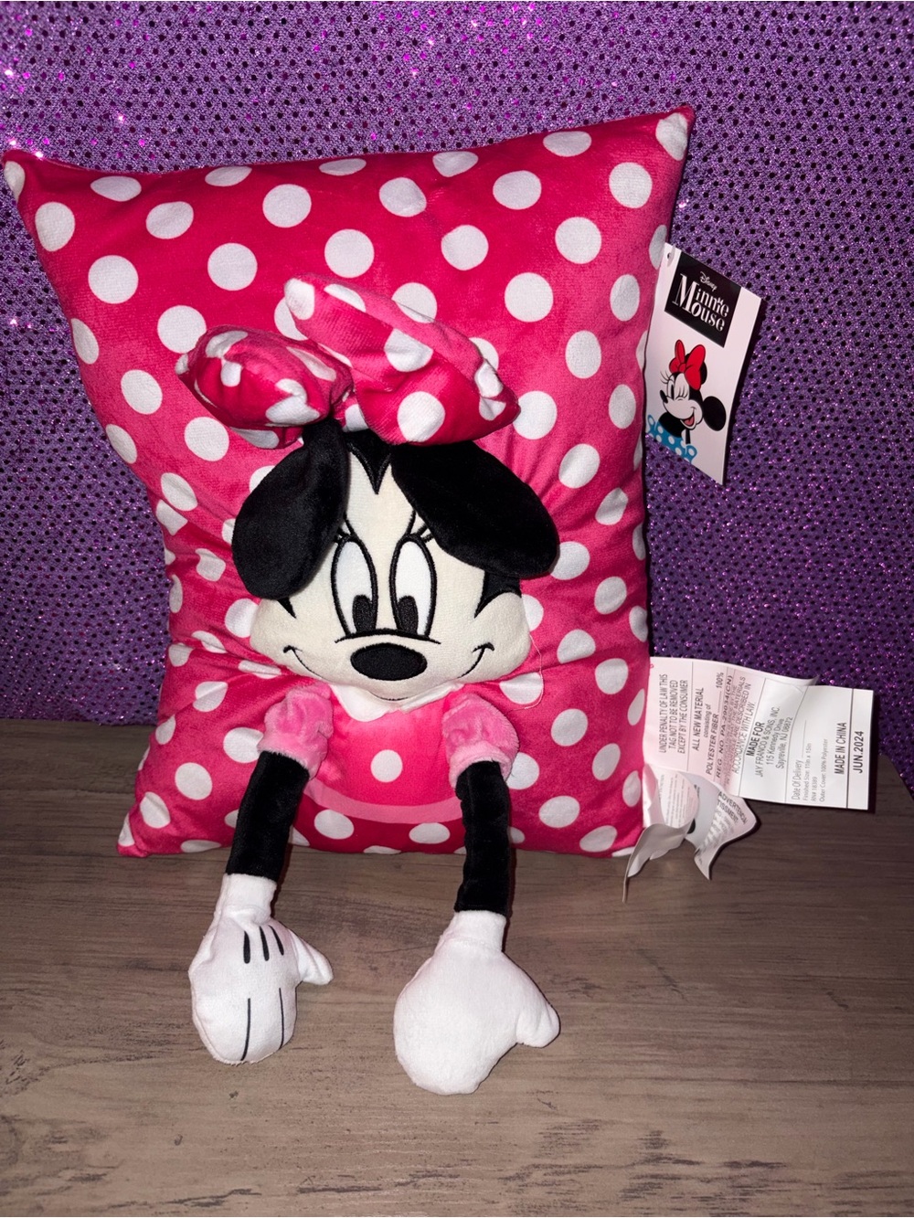 🆕💜Disney Minnie Mouse Pink Polka Dot Plush Throw Pillow Stuffed Cushion